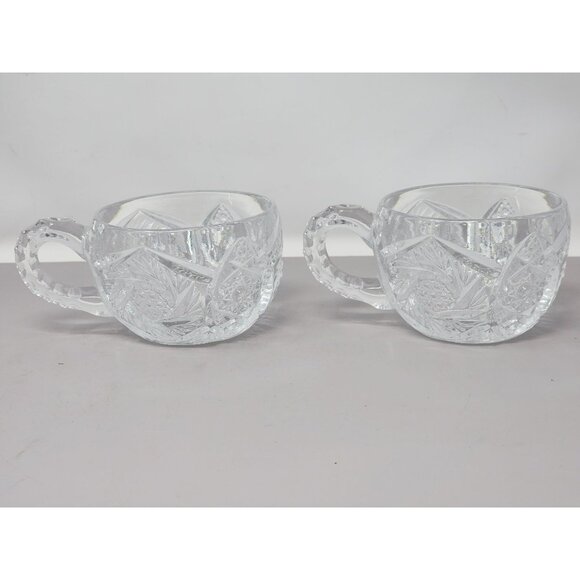 Vintage Set Of 3 Clear Pressed Glass Punch Cups Decorative Floral Starburst - Picture 4 of 15